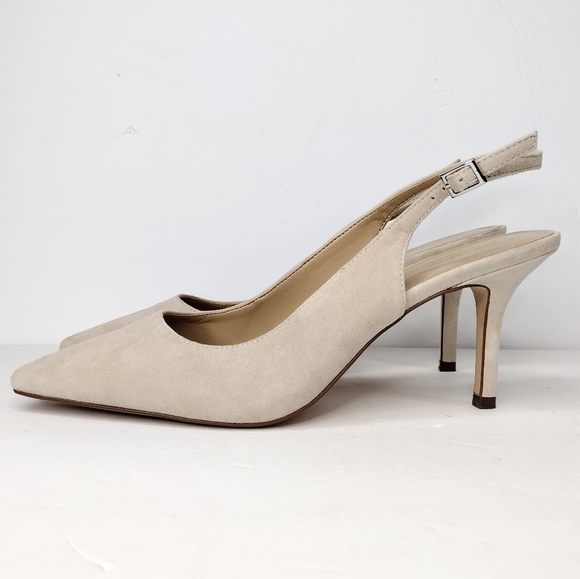 Ann Taylor Women's Nude Suede Strap Pointed Toe Dress Low Kitten Heels Size 11M - Picture 2 of 13